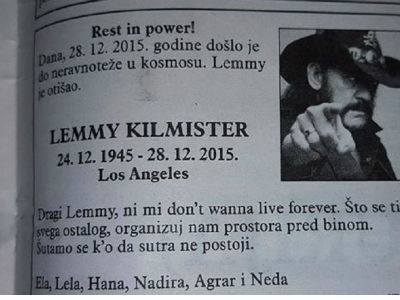 Čitulja za Lemija u Avazu Čitulja za Lemija u Avazu
