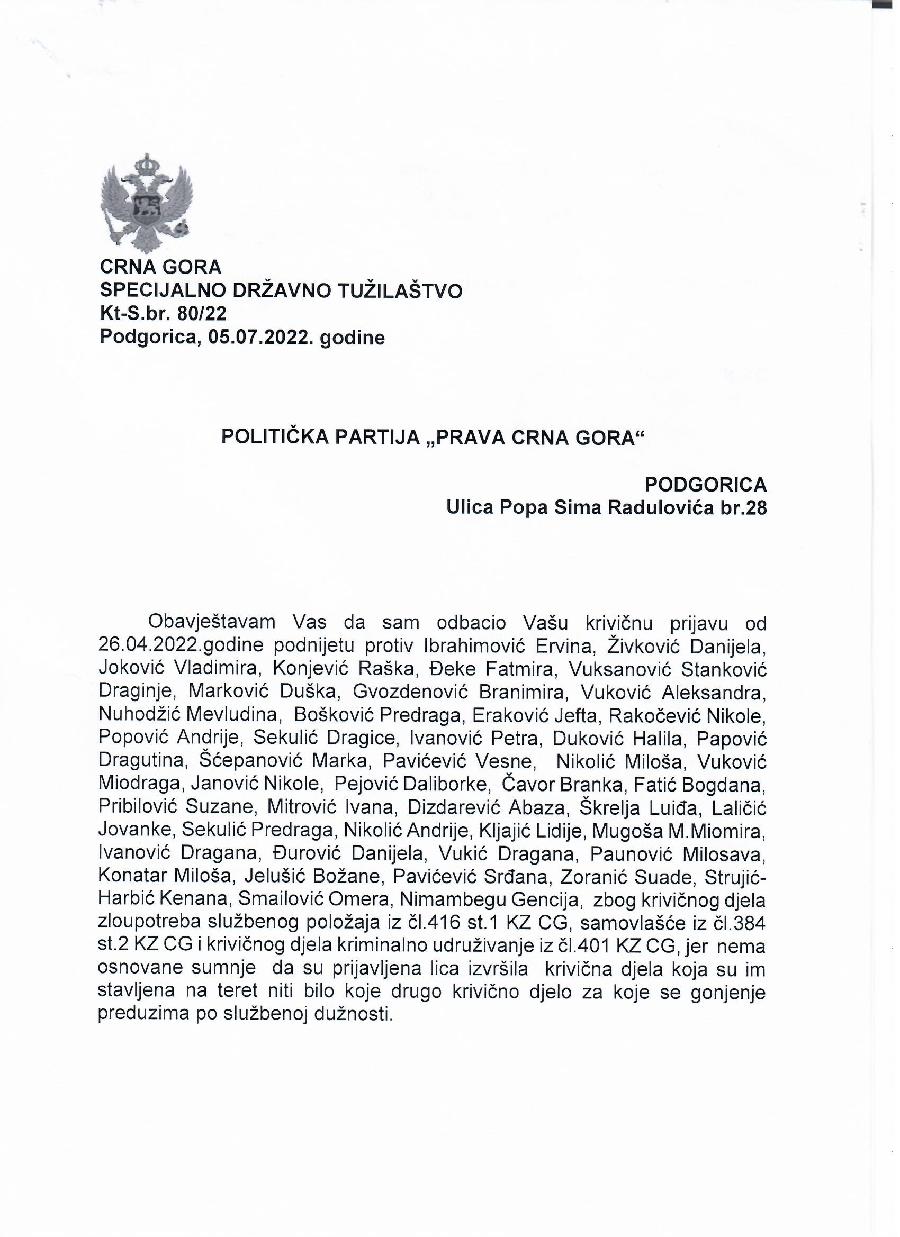 Odluka tužioca Saše Ćađenovića 